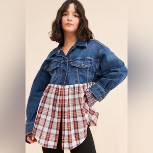 Tricia Fix Peplum Denim Jacket In Green/Red